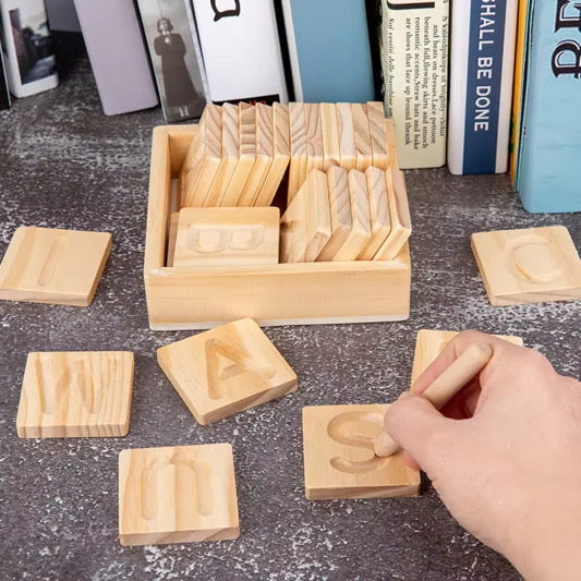 PREORDER: Wooden Alphabet Tracing Tiles – Uppercase & Lowercase Set